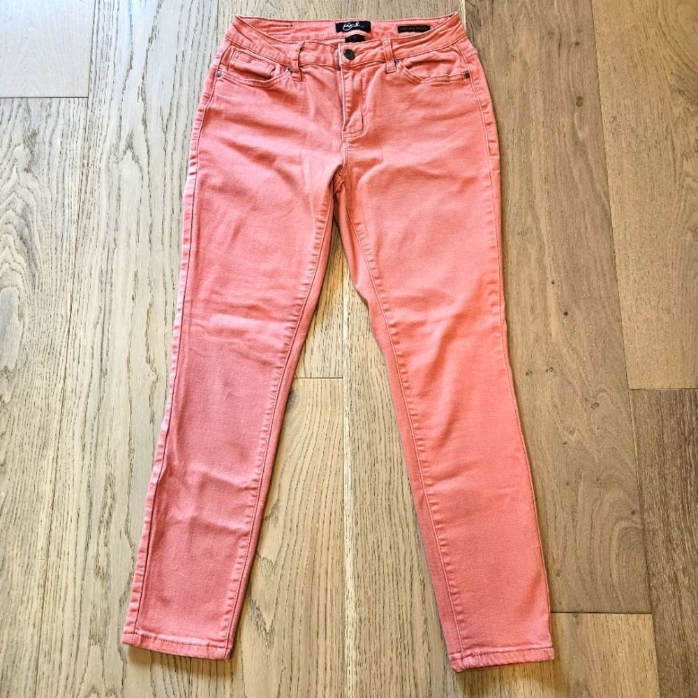 Earl Jeans Womens Sz 8 Skinny Ankle Mid Rise Coral Salmon Color